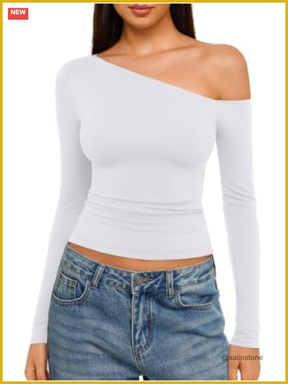 Womens Off Shoulder Long Sleeve Fitted Top Stretch Double-Lined Casual